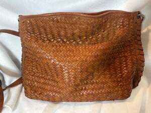 Genuine Leather Woven Crossbody Bag Brown